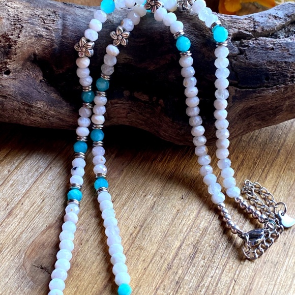 Moonstone + Amazonite + Blue Apatite Gemstone Necklace - Picture 4 of 10